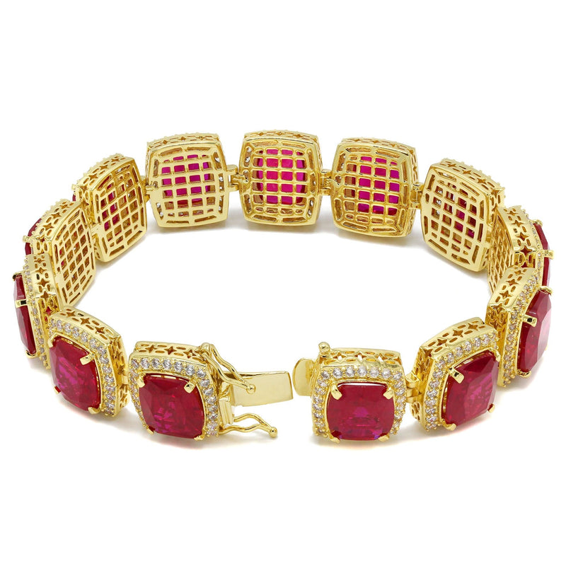 Gold Plated Mens Iced Ruby Bracelet
