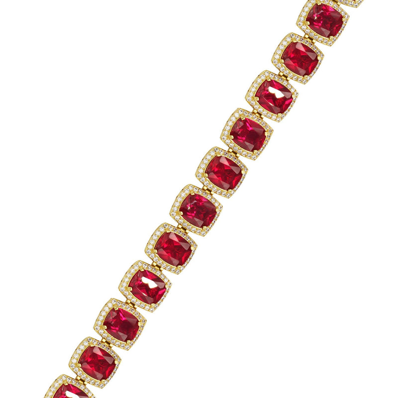 Gold Plated Mens Iced Ruby Bracelet