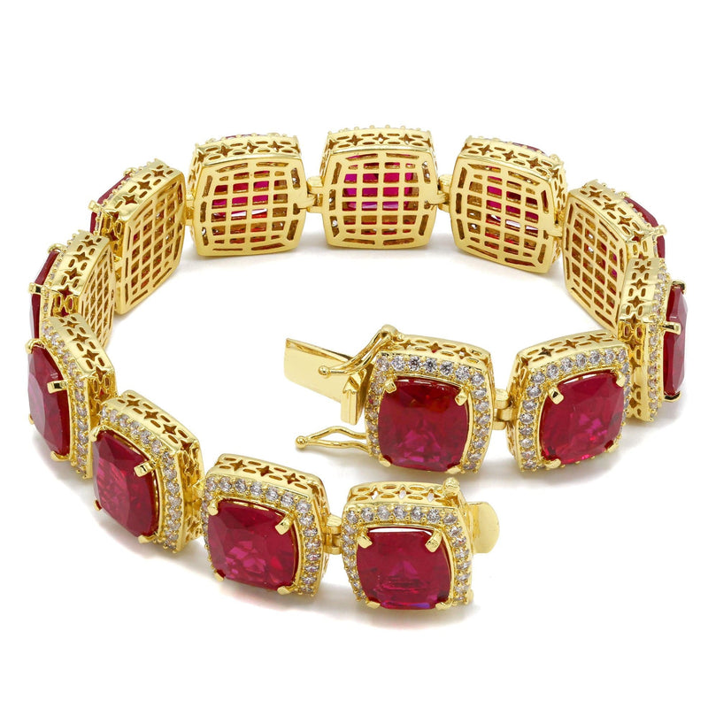 Gold Plated Mens Iced Ruby Bracelet