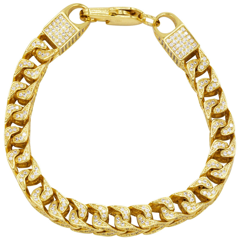 Solid Gold Plated Iced Out Franco Chain & Bracelet ( 8 Mm )