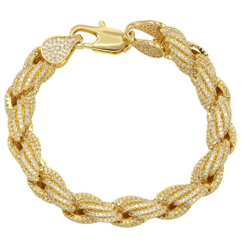 Solid Gold Plated Iced Out Rope Chain & Bracelet ( 10 Mm )