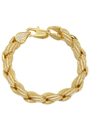 Solid Gold Plated Iced Out Rope Chain & Bracelet ( 10 Mm )