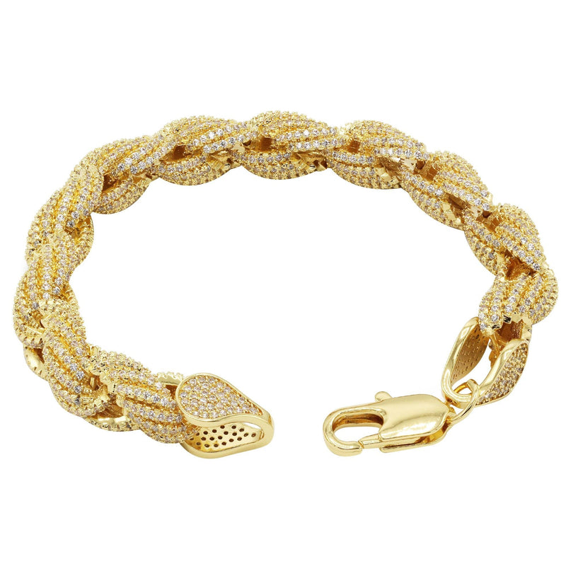 Gold Plated Mens Iced Out Solid Rope Bracelet