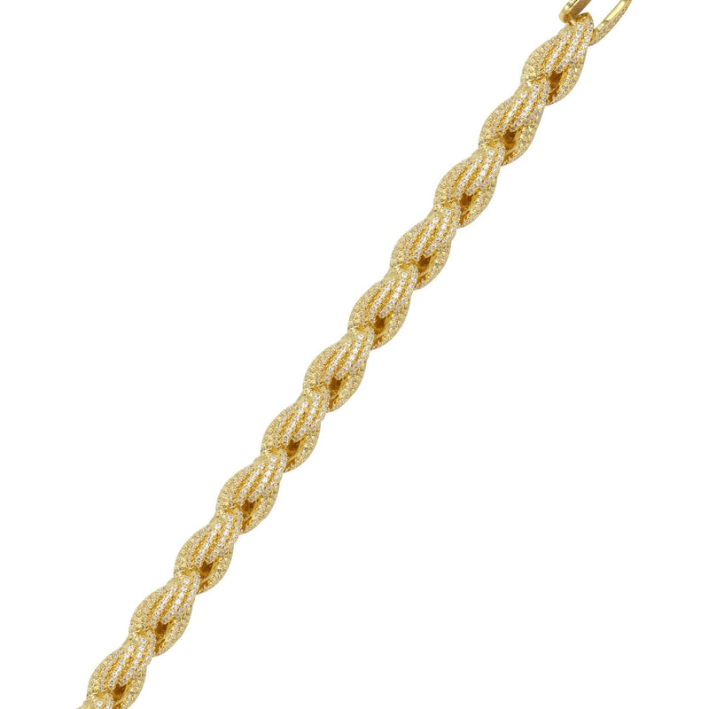 Gold Plated Mens Iced Out Solid Rope Bracelet