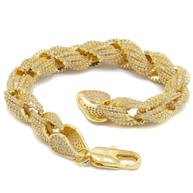 Gold Plated Mens Iced Out Solid Rope Bracelet