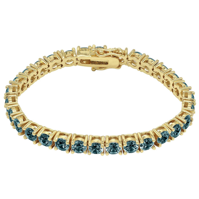 Womens Blue Diamond Gold Tennis Bracelet