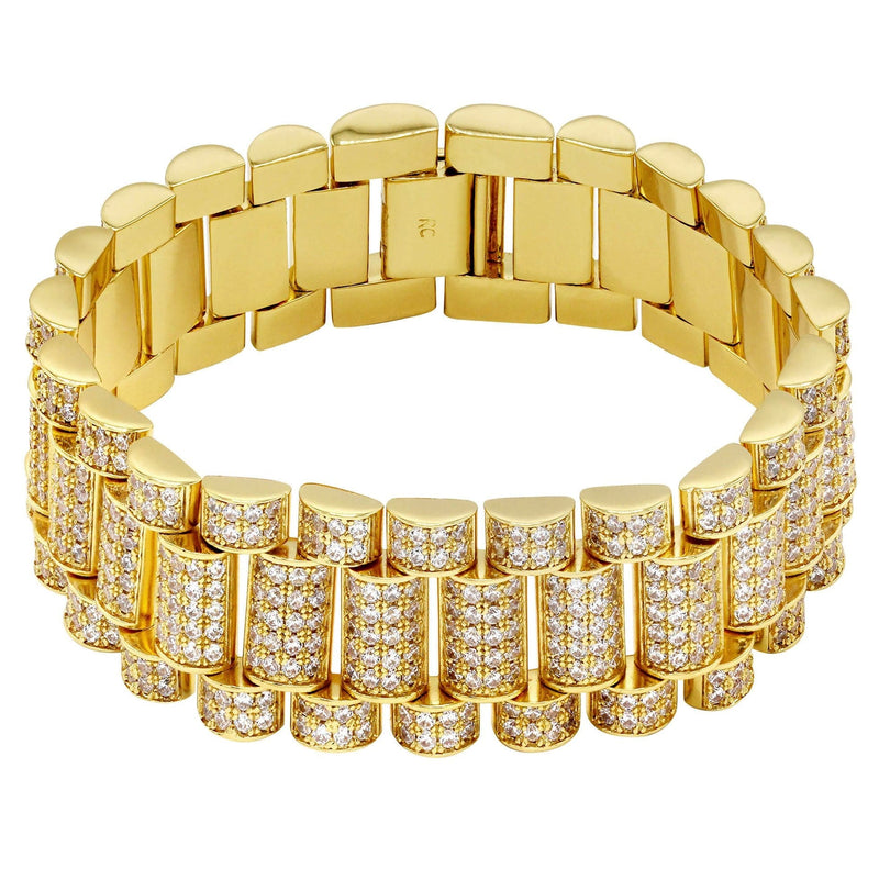 Gold Plated Mens Iced Out Presidential Band Bracelet