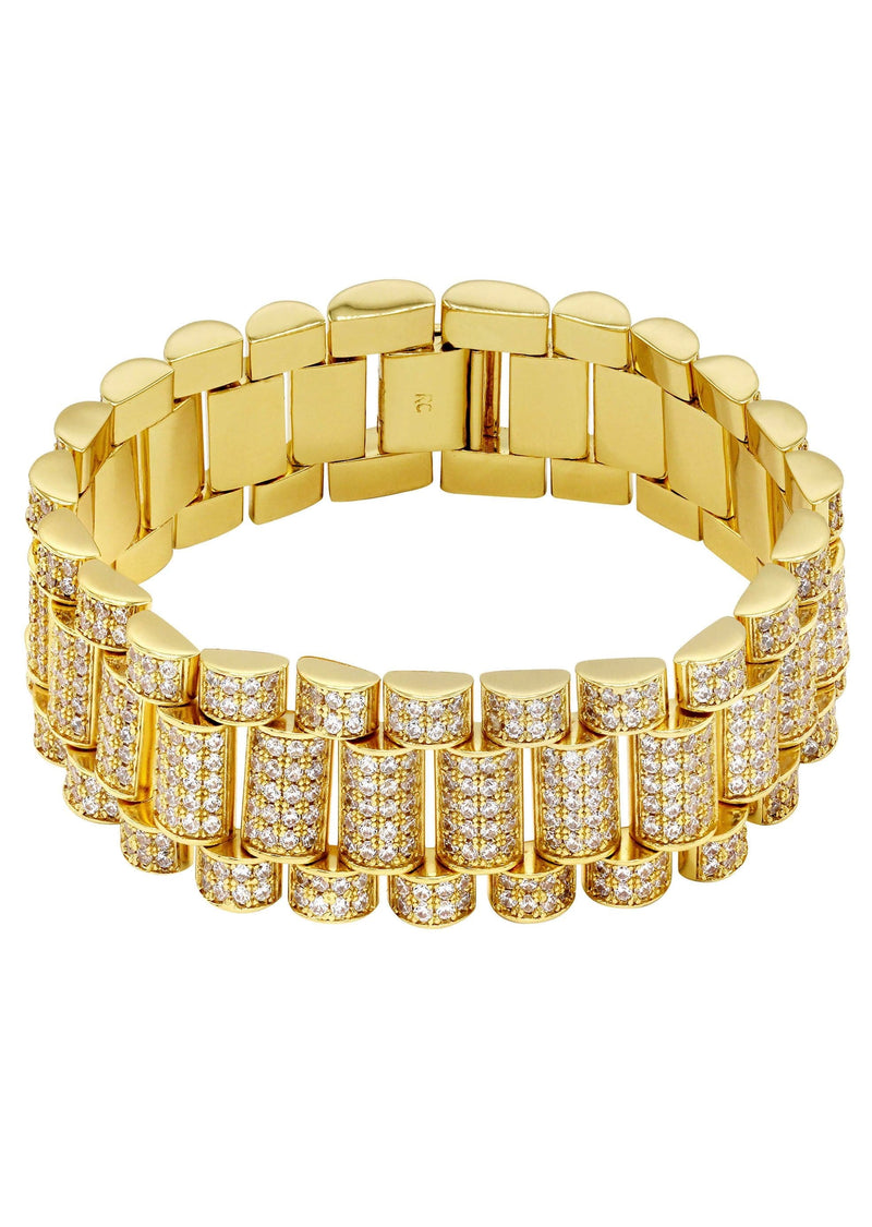 Gold Plated Mens Iced Out Presidential Band Bracelet