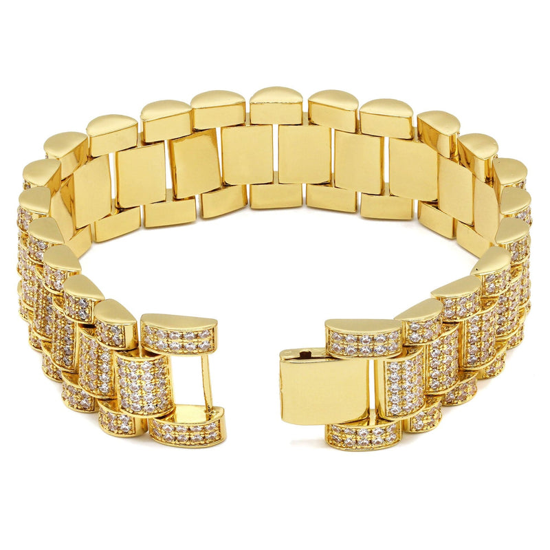 Gold Plated Mens Iced Out Presidential Band Bracelet