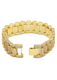 Gold Plated Mens Iced Out Presidential Band Bracelet