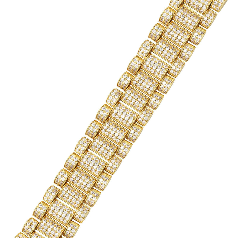 Gold Plated Mens Iced Out Presidential Band Bracelet