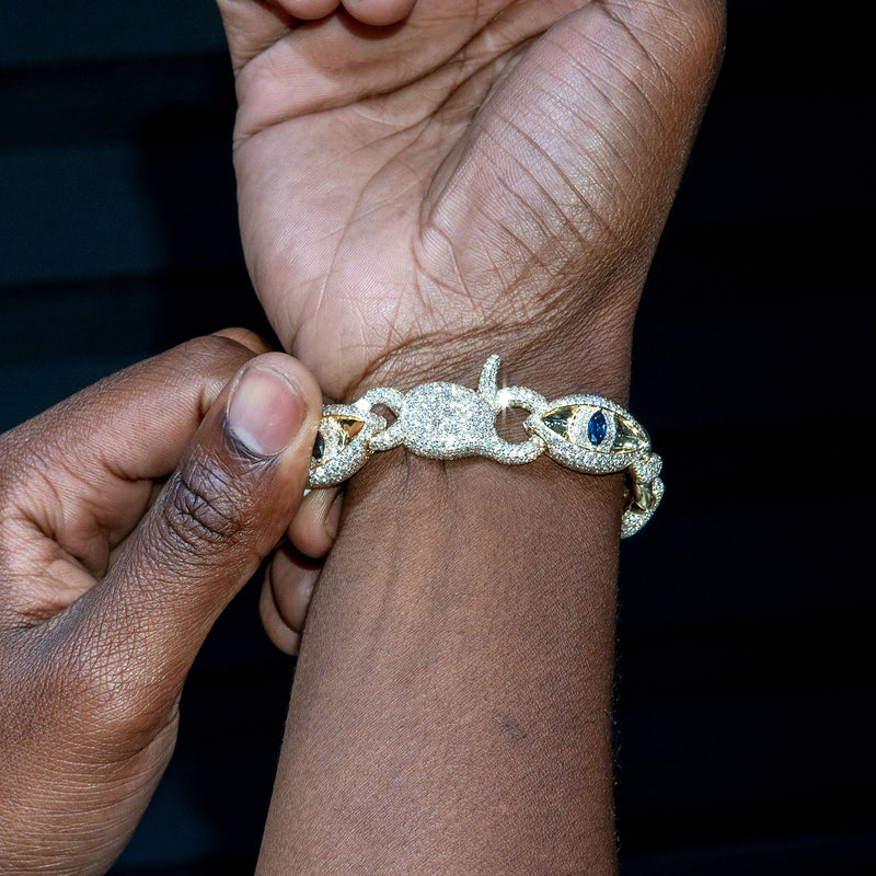 High End Jewelry - Iced Out Sapphire Evil Eye Bracelet