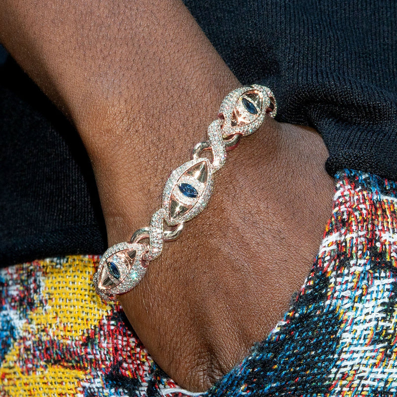 High End Jewelry - Iced Out Evil Eye Sapphire Bracelet