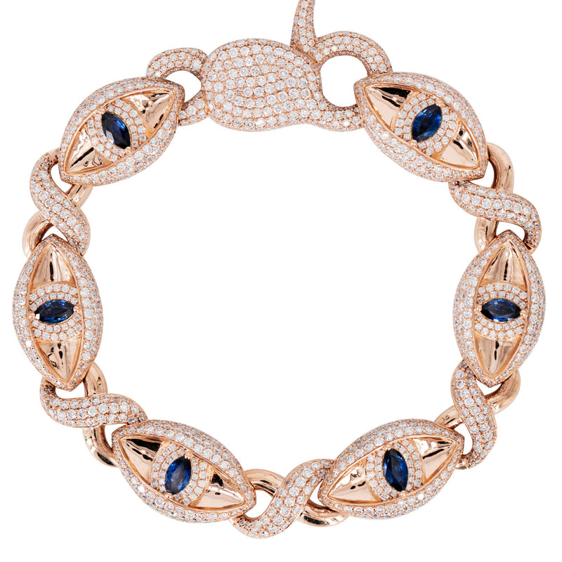 High End Jewelry - Iced Out Evil Eye Sapphire Bracelet