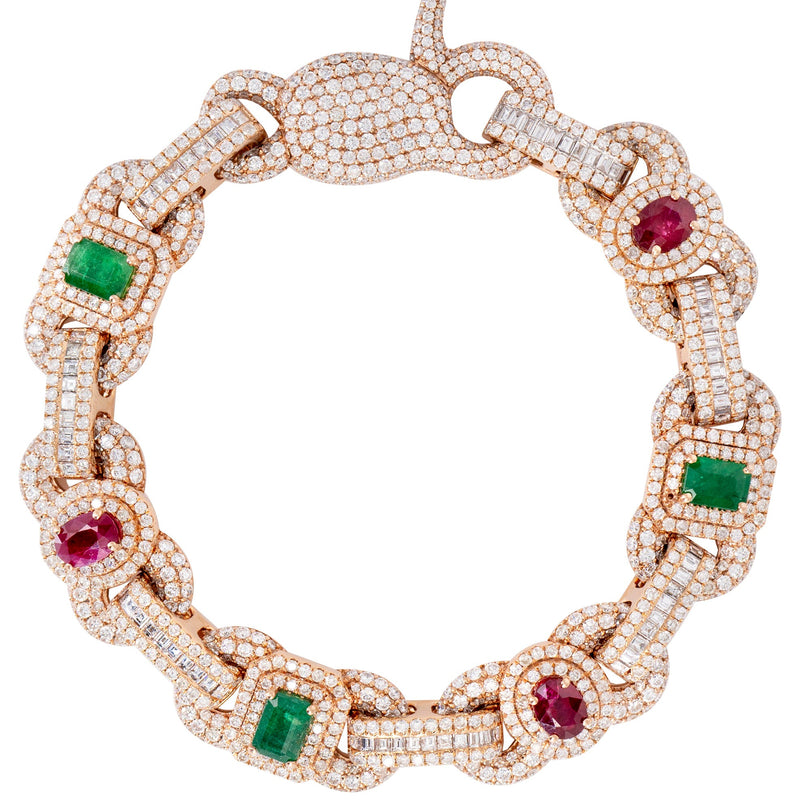 High End Jewelry - Diamond Iced Out Ruby & Emerald Bracelet