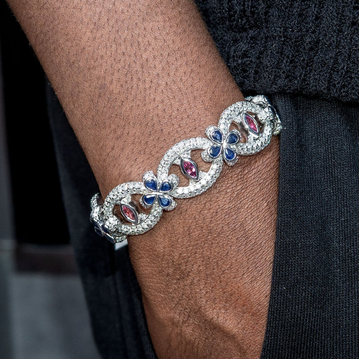 High End Jewelry - Iced Out Evil Eye Ruby & Sapphire Bracelet