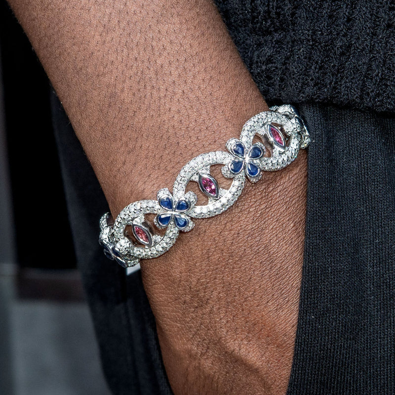 High End Jewelry - Iced Out Evil Eye Ruby & Sapphire Bracelet
