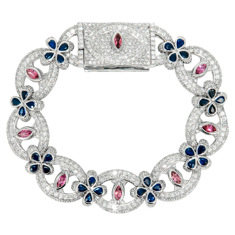 High End Jewelry - Iced Out Evil Eye Ruby & Sapphire Bracelet