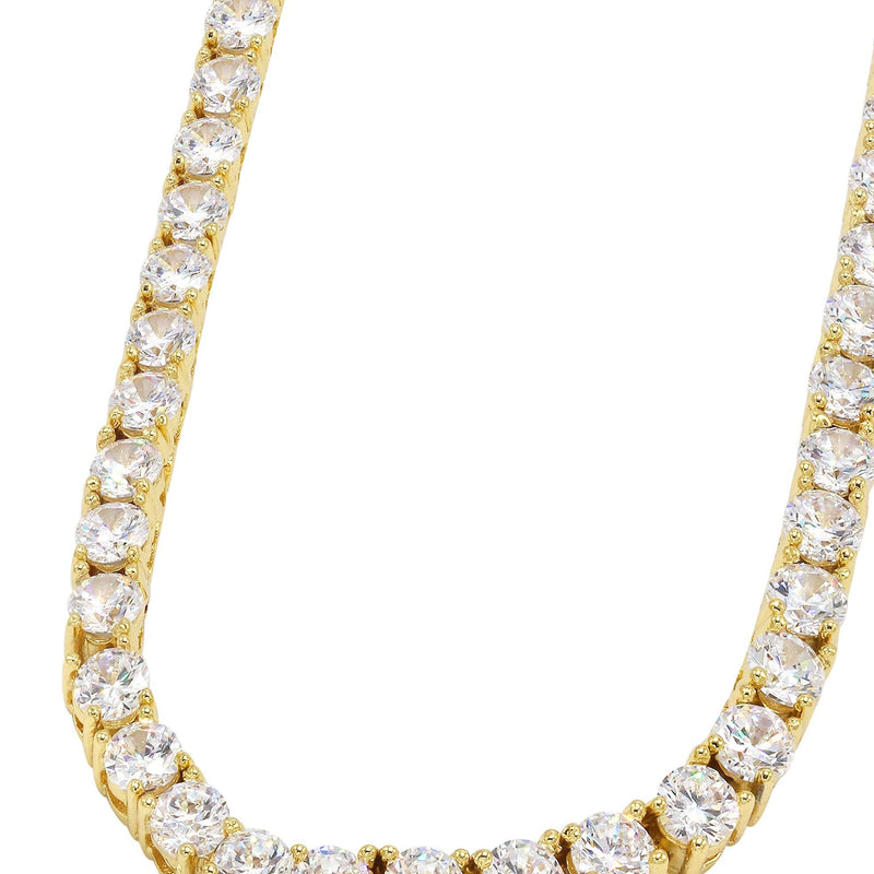 Gold Plated Iced Out Tennis Chain & Bracelet ( 4 Mm )