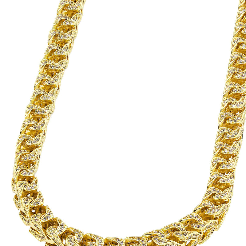 Solid Gold Plated Iced Out Franco Chain & Bracelet ( 8 Mm )