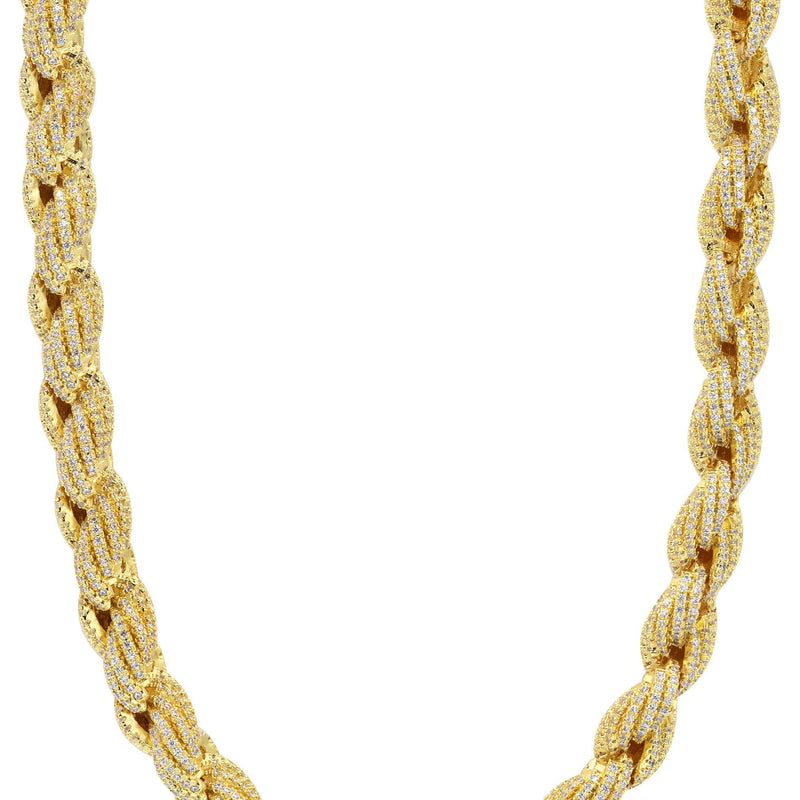 Gold Plated Mens Chain Iced Out Solid Rope