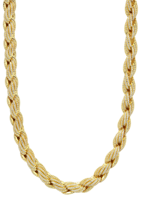 Gold Plated Mens Chain Iced Out Solid Rope