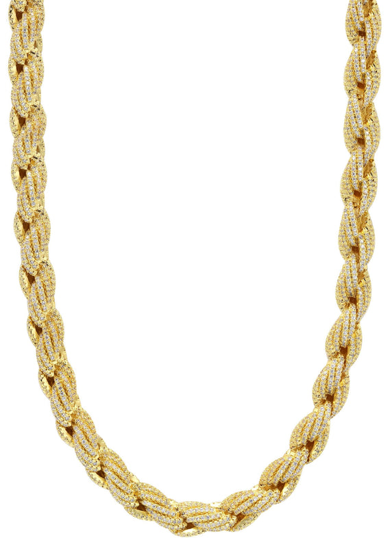 Gold Plated Mens Chain Iced Out Solid Rope