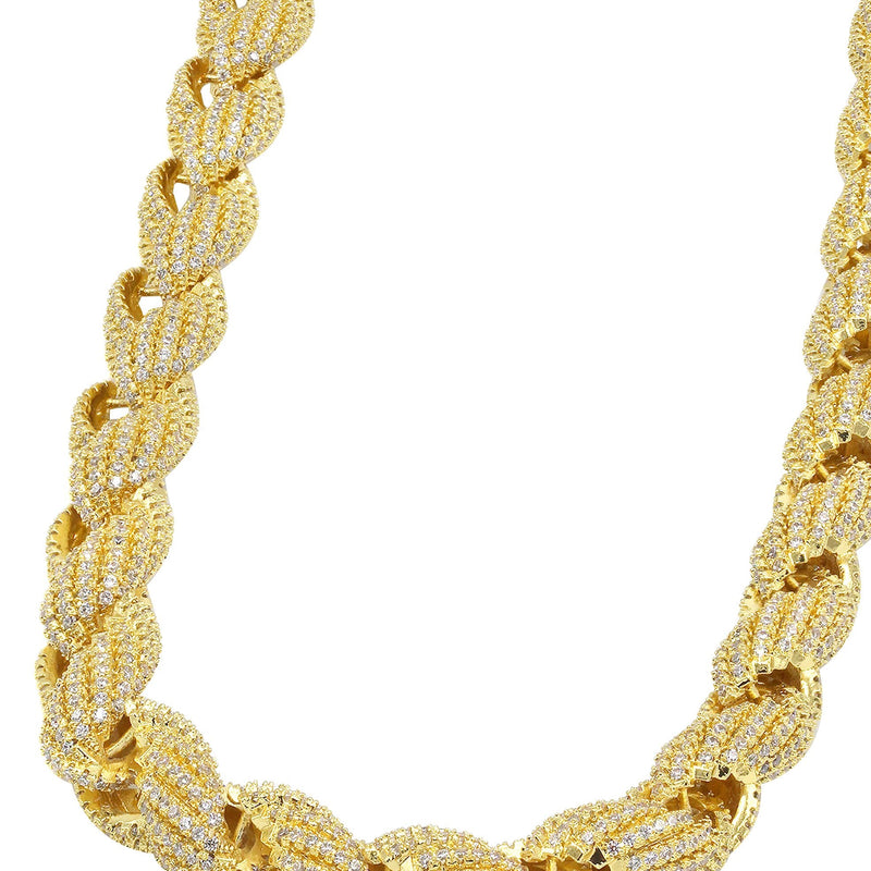Solid Gold Plated Iced Out Rope Chain & Bracelet ( 10 Mm )