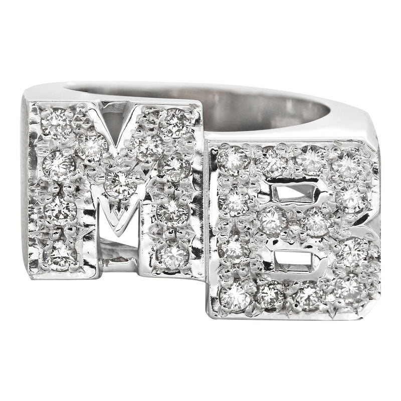 14K Diamond White Gold Initials Name Ring | Style #105