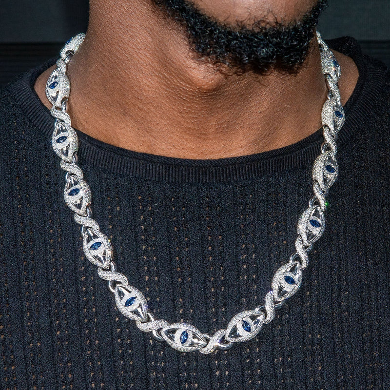 High End Jewelry - Diamond Evil Eye sapphire Iced Out Chain