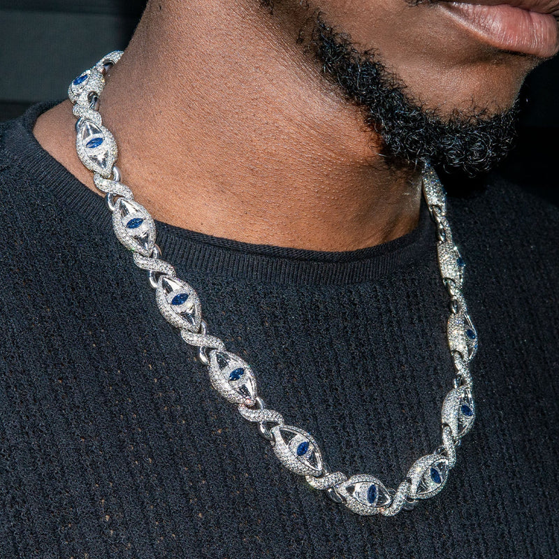 High End Jewelry - Diamond Evil Eye sapphire Iced Out Chain