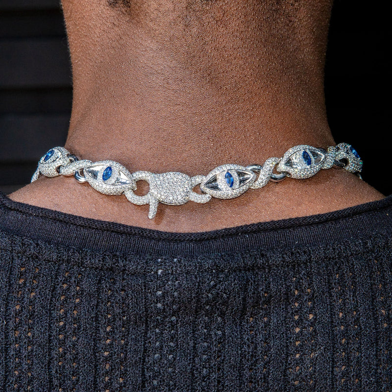 High End Jewelry - Diamond Evil Eye sapphire Iced Out Chain