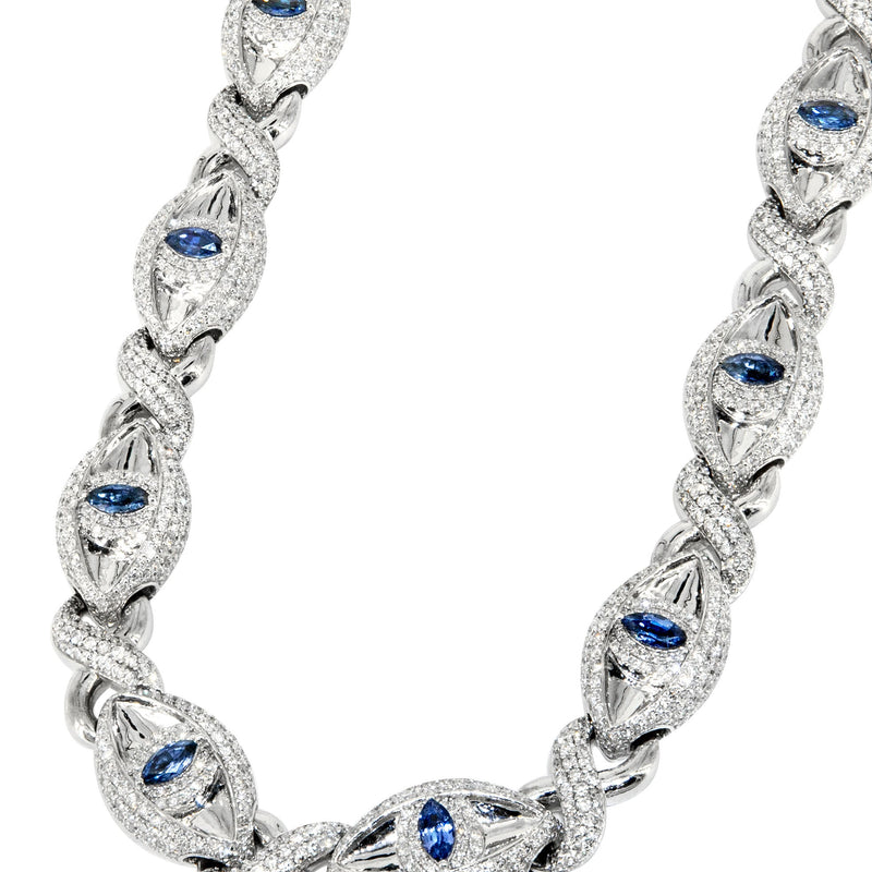 High End Jewelry - Diamond Evil Eye sapphire Iced Out Chain