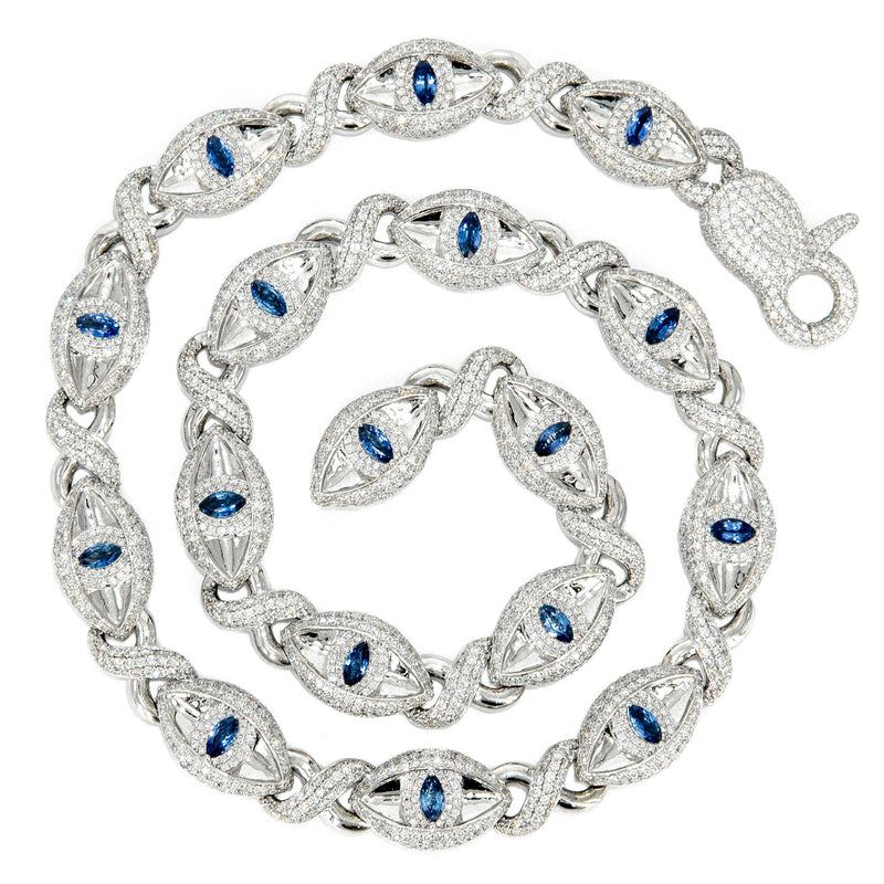 High End Jewelry - Diamond Evil Eye sapphire Iced Out Chain