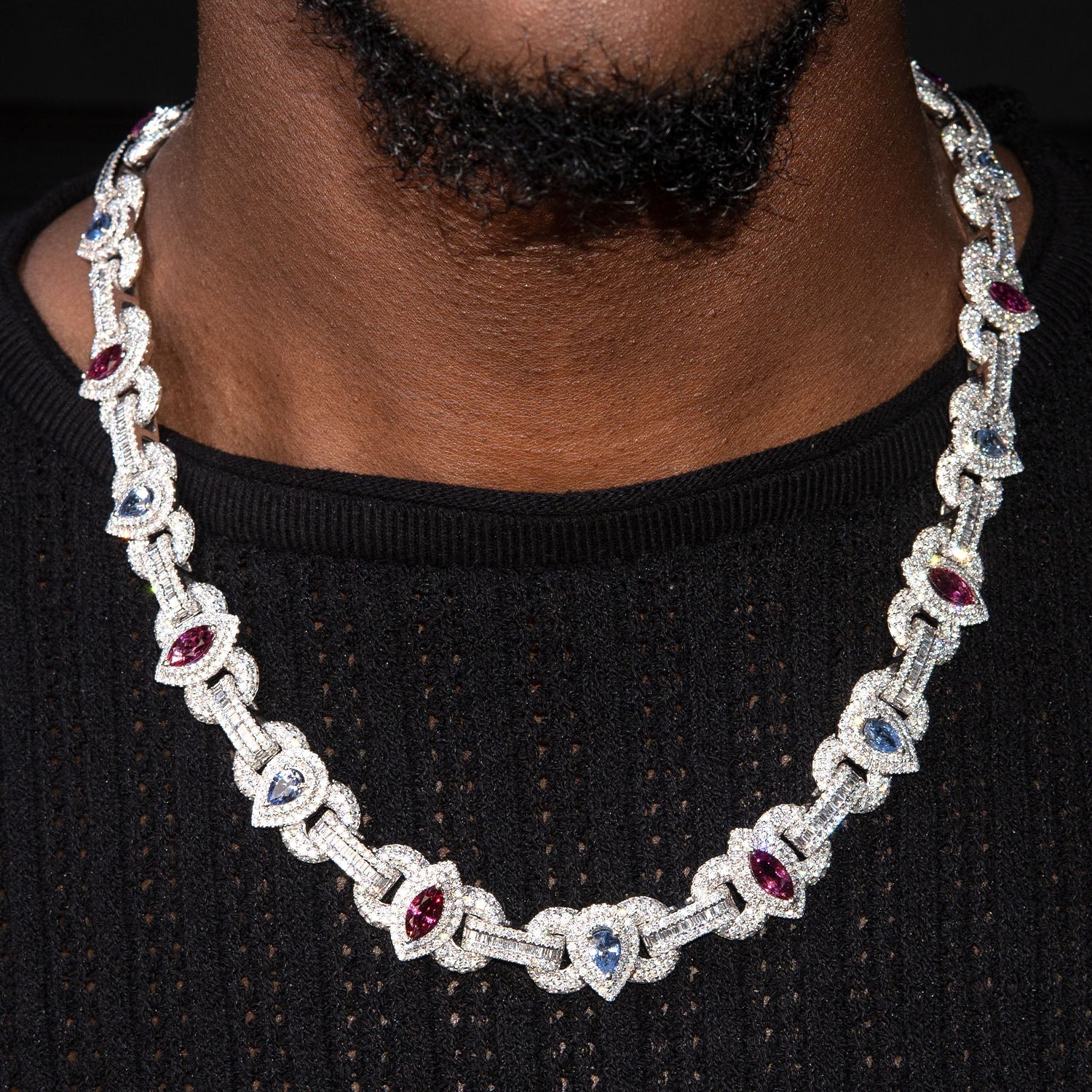 High End Jewelry - Iced Out Ruby & Sapphire Chain | NYC Diamond District