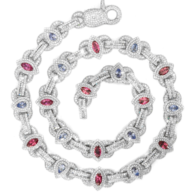 High End Jewelry - Iced Out Ruby & Sapphire Chain