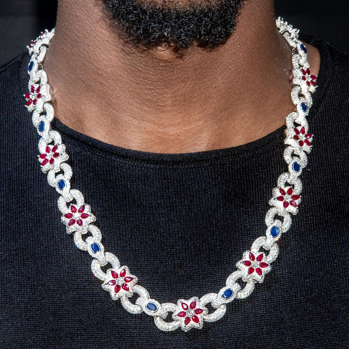 High End Jewelry -  Iced Out Ruby & Sapphire Chain
