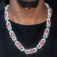 High End Jewelry -  Iced Out Ruby & Sapphire Chain