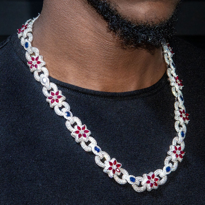 High End Jewelry -  Iced Out Ruby & Sapphire Chain