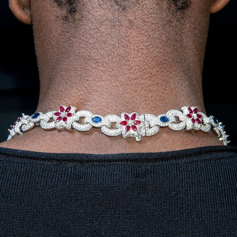 High End Jewelry -  Iced Out Ruby & Sapphire Chain