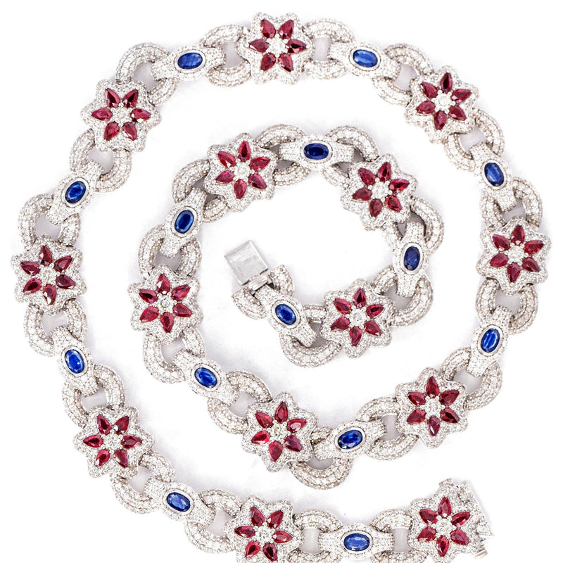 High End Jewelry -  Iced Out Ruby & Sapphire Chain