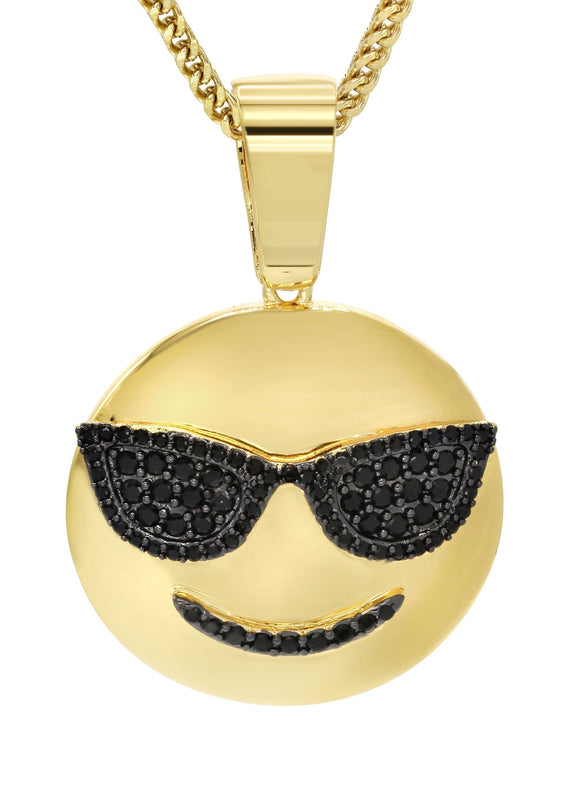 Mens Gold Plated Franco Chain & Emoji Pendant | Appx. 15.6 Grams