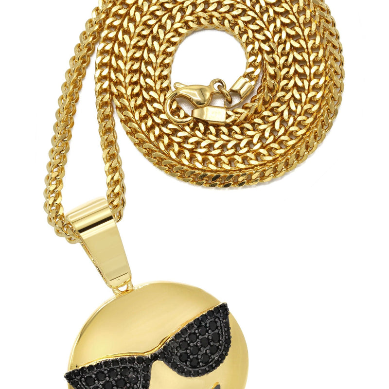 Mens Gold Plated Franco Chain & Emoji Pendant | Appx. 15.6 Grams
