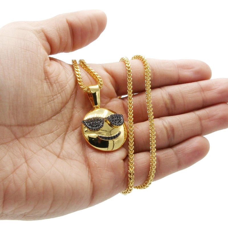 Mens Gold Plated Franco Chain & Emoji Pendant | Appx. 15.6 Grams