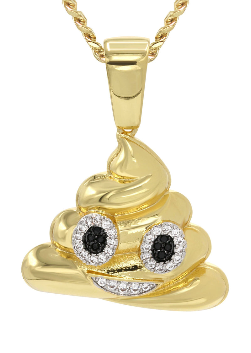 Mens Gold Plated Cuban Link Chain & Emoji Pendant | Appx. 17 Grams