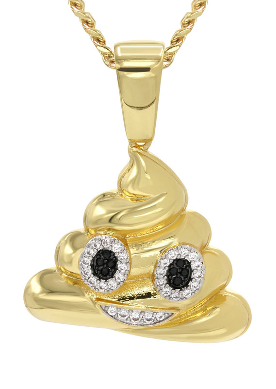 Mens Gold Plated Cuban Link Chain & Emoji Pendant | Appx. 17 Grams