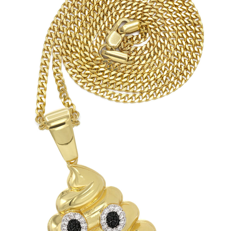 Mens Gold Plated Cuban Link Chain & Emoji Pendant | Appx. 17 Grams
