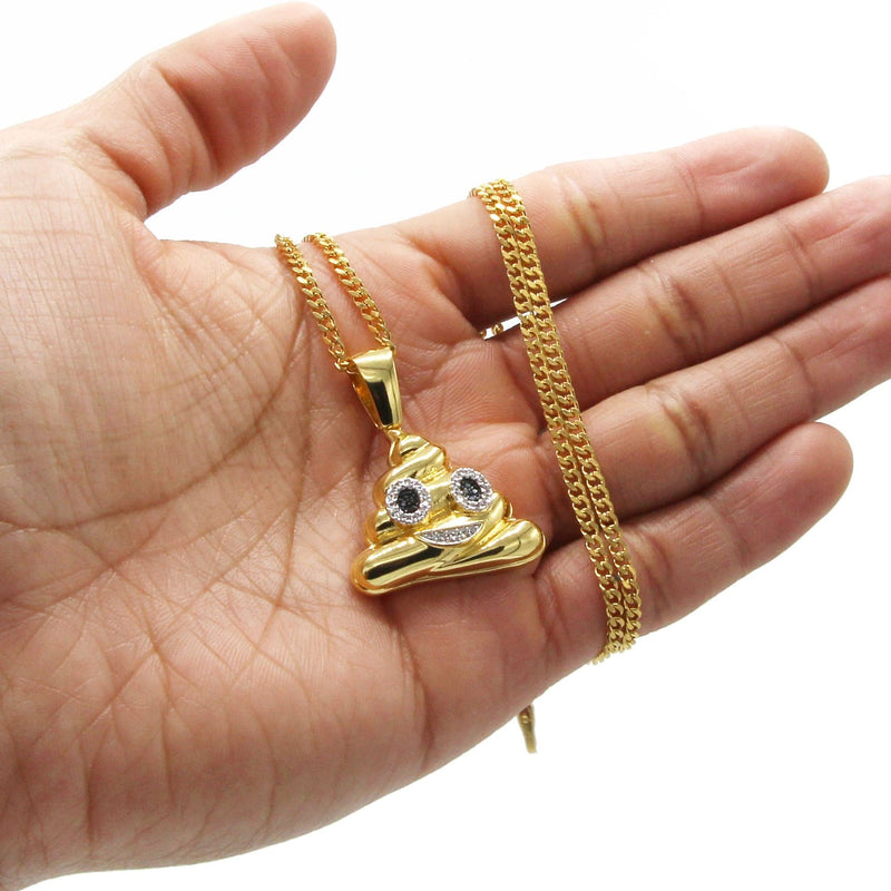 Mens Gold Plated Cuban Link Chain & Emoji Pendant | Appx. 17 Grams