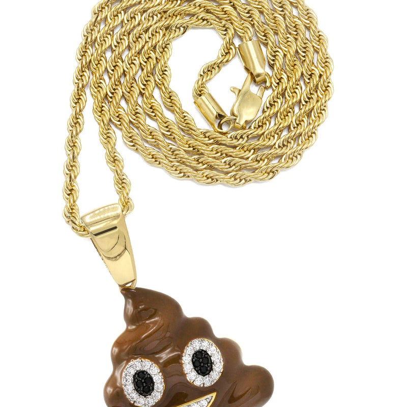 Mens Gold Plated Rope Chain & Emoji Pendant | Appx. 17 Grams