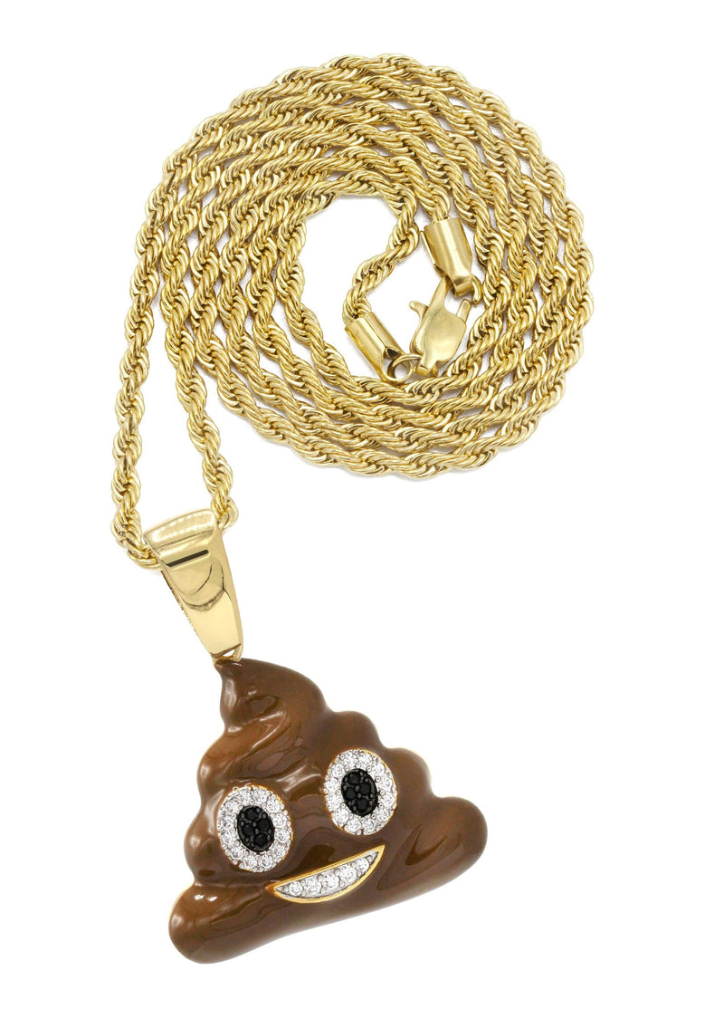 Mens Gold Plated Rope Chain & Emoji Pendant | Appx. 17 Grams